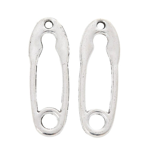 Grouped front and back views showing the details of safety pin charms