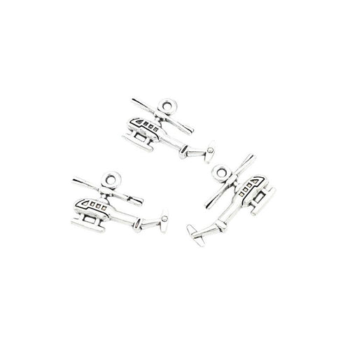 Silver-tone airplane charms shown from mixed angles