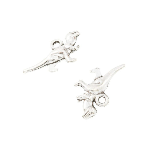 Close view showing the front and reverse details of the small running dinosaur charm