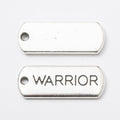 WARRIOR Engraved Rectangular Tag Pendant Charm in Antique Silver view 2