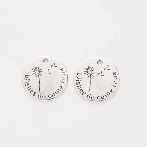Dandelion Wish Disc Charm front and reverse details on a white background