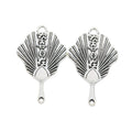 Inscribed Folding Fan Charm in Antique Silver Tone view 2