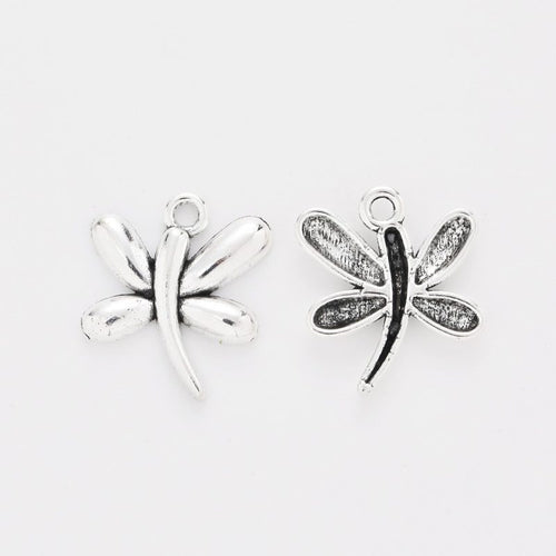 Curved Dragonfly Charm front and reverse details on a white background