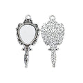 Ornate Hand Mirror Pendant Tray in Antique Silver for Jewelry Making view 2