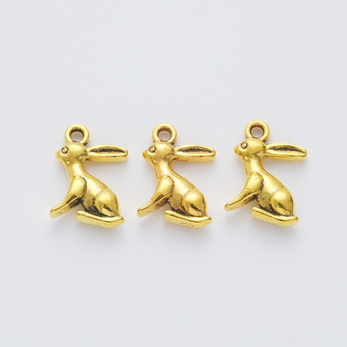 Sitting Rabbit Charm in an antique tone shown from the front