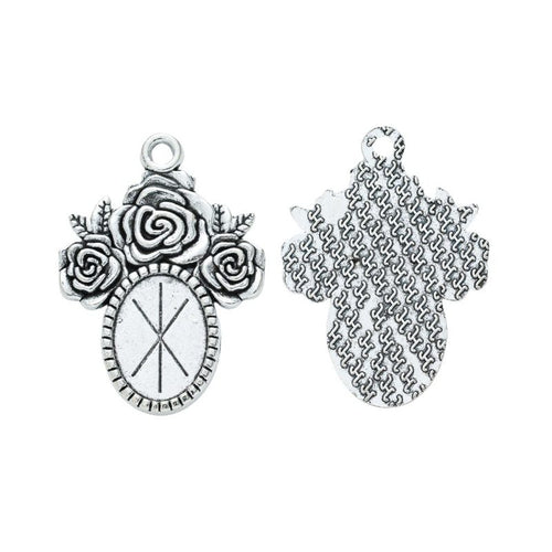 Metal floral oval pendant setting, front detail shown in the product image