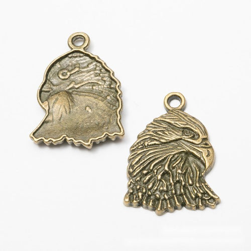 Front and reverse details of the detailed eagle head metal charm pendant