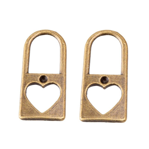 Heart Cutout Padlock Metal Charm Pendants shown in a angled detail view on a plain background