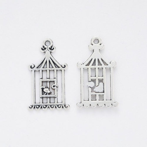 Cat Birdcage Charm front and reverse details on a white background