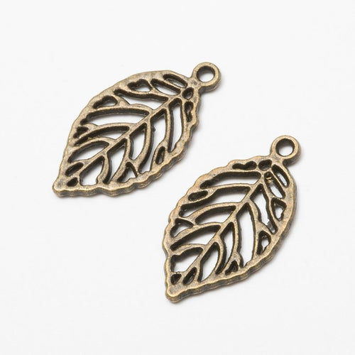 Front detail view of one pictured finish of openwork leaf charms