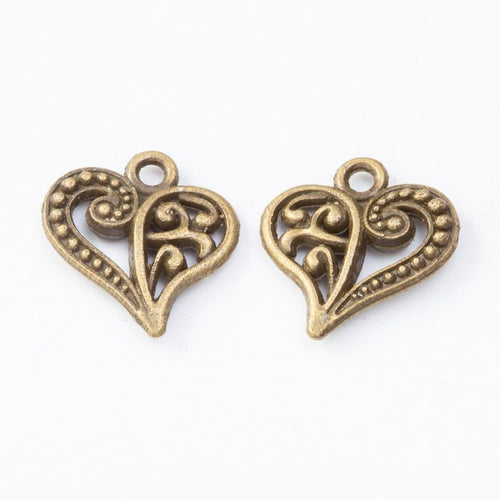 Front and reverse details of the filigree heart metal charm pendant