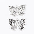 Antique Metal Filigree Butterfly Charm Pendant With Textured Detail, 2 Finishes view 2