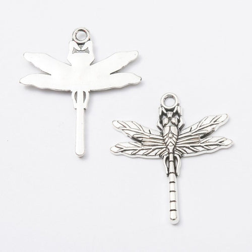 Straight-Wing Dragonfly Charm front and reverse details on a white background