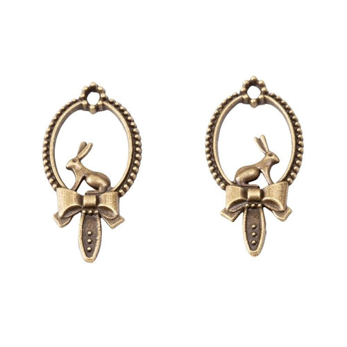 Front detail of rabbit hand mirror metal charm