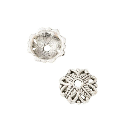 Openwork flower bead cap with layered geometric petals shown in front detail view