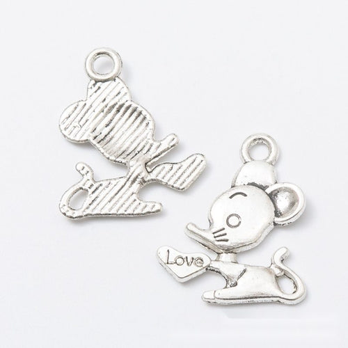 Antique Bronze, Antique Silver mouse love charm shown in a detailed product view