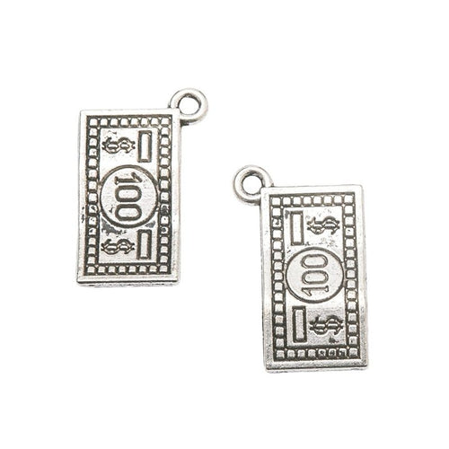 Close view showing the front details of the banknote charms