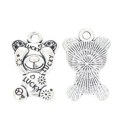 Metal lucky teddy bear charm, front detail shown in the product image
