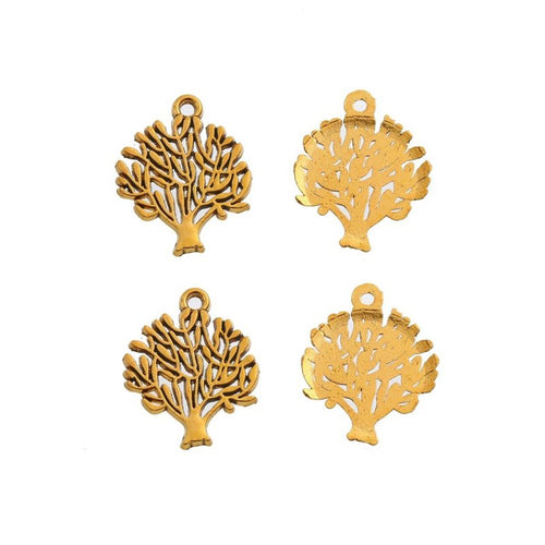 Antique Gold, Antique Silver rounded tree charm shown in a detailed product view