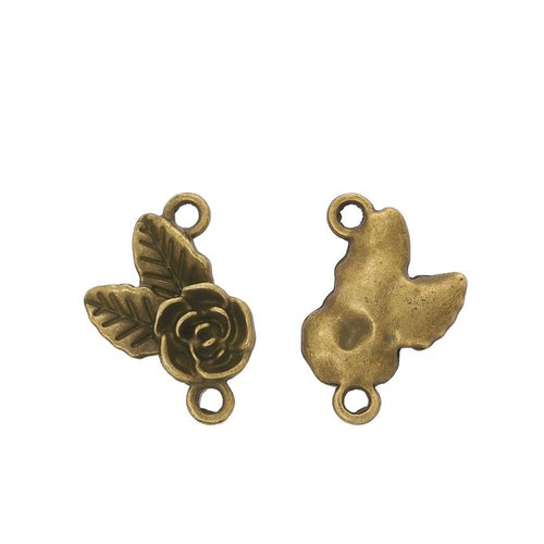 Front detail and finish comparison of the rose and leaf two loop connector