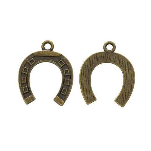 Geometric Horseshoe Charm shown from the front in contrasting finishes