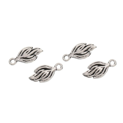 Antique Silver small curled leaf charm shown in a detailed product view