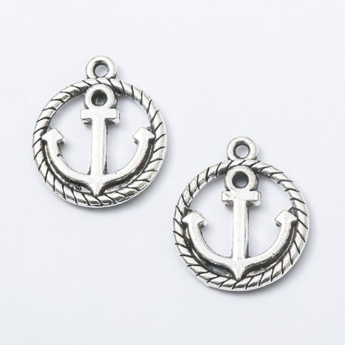 Front detail view of one pictured finish of rope circle anchor charms