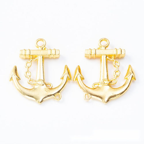 Close front view of anchor charm showing a wrapped crossbar, short chain, and pointed flukes