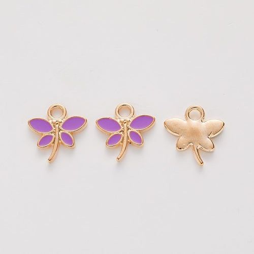 Close front and reverse view of the metal enamel dragonfly charm