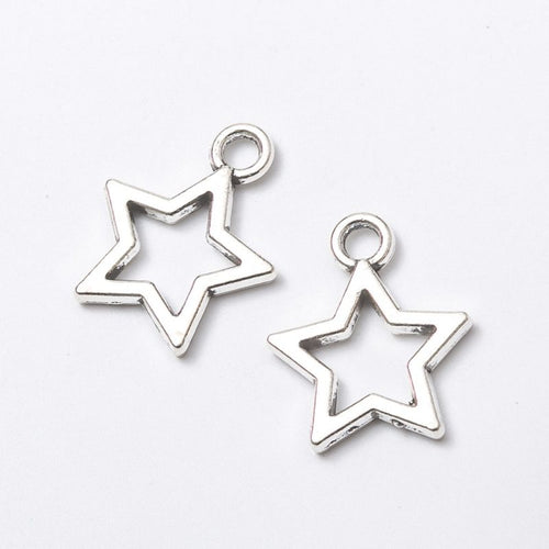 Closer view of the open star outline charm surface and hanging loop