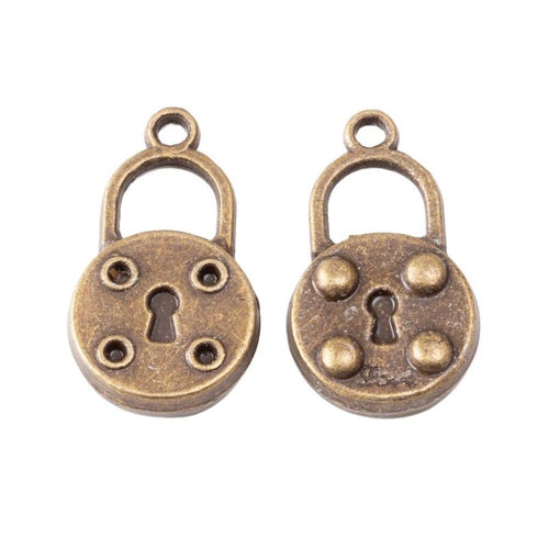 Alternate image of round padlock charm showing available finishes and form