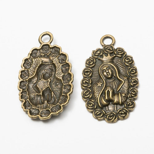 Front and reverse views of the rose framed virgin medal charm