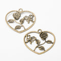 Open Heart With Two Roses Charm Metal Jewelry Making Component view 2