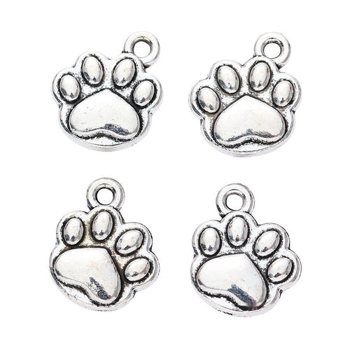 Paw print charm shown in front and reverse details