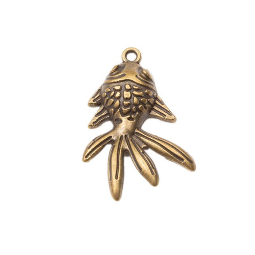 Front and reverse views of the flowing tail goldfish metal charms in two finishes