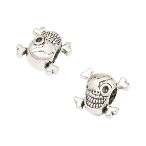 Skull-and-crossbones large-hole bead with dark recessed details shown in front detail view