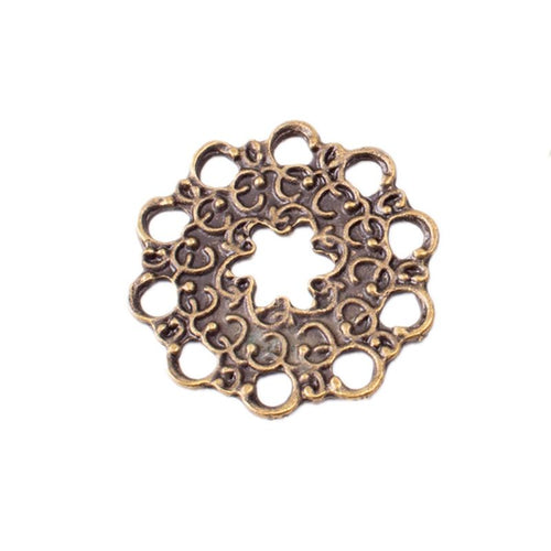 Openwork Round Flower Charm Pendant front detail showing a layered floral rosette with scalloped open loops