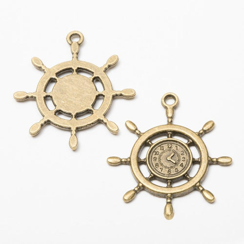 Ship wheel and clock face charms shown in product image 2