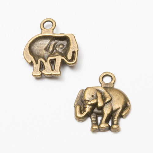 Close front view showing the shape and recessed details of the walking elephant charms