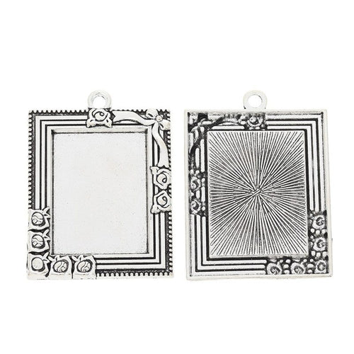 Floral Rectangle Bezel Charms showing front details and finish