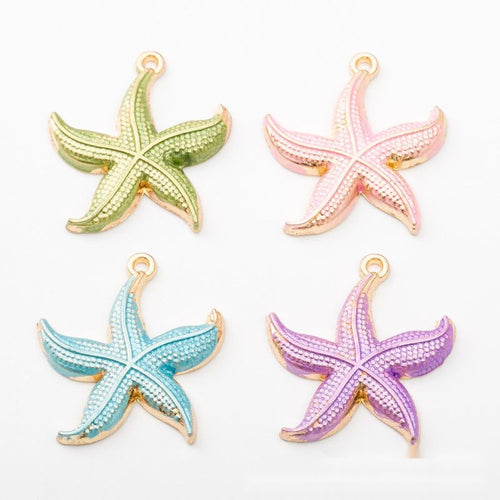 Colorful Starfish-Shaped Metal Charm Pendants shown in a angled detail view on a plain background