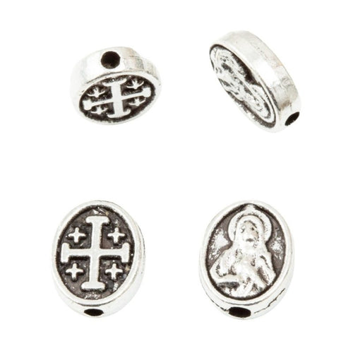 Oval Religious Portrait Bead in an antique tone shown from the front