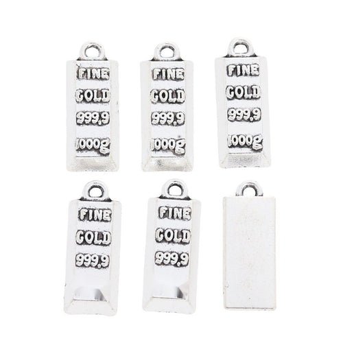 Grouped front and back views showing the details of gold bar charms