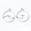 Round Ocean Wave Outline Metal Charm in Two Antique Finishes view 2