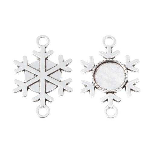 Snowflake Cabochon Setting metal design front and back view on a light background