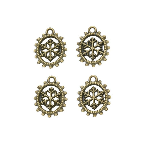 Alternate product view of round framed snowflake charms on a white background