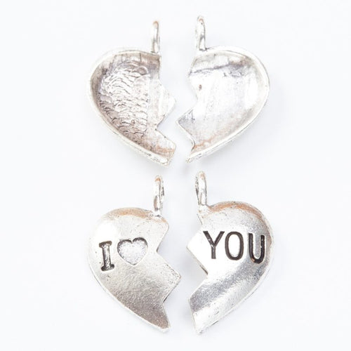 Closer front view of the split heart pair shape and surface details.