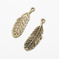 Long Veined Feather Leaf Charms in Three Metal Finishes view 2