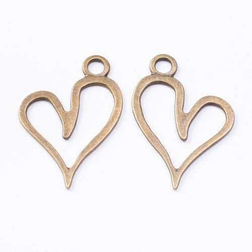 Front detail view of one pictured finish of asymmetric open heart charms