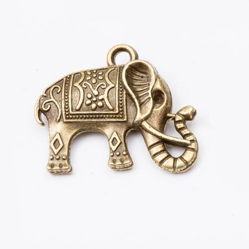 Ornate Elephant Charm in an antique tone shown from the front